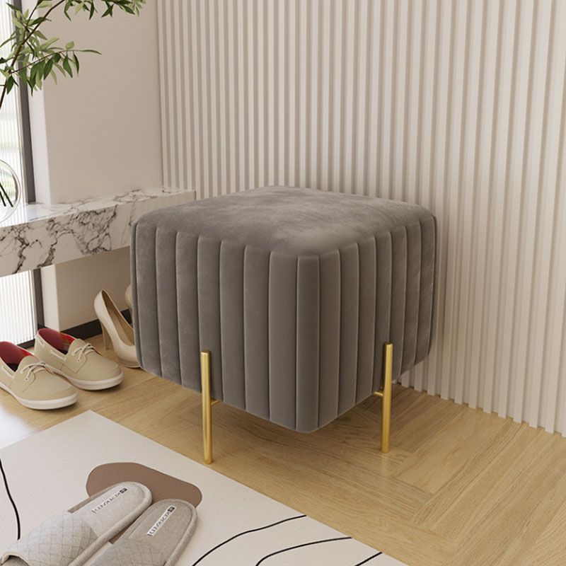 Contemporary Pouf Ottoman Velvet Upholstered Solid Color Square Ottoman with Metal Legs