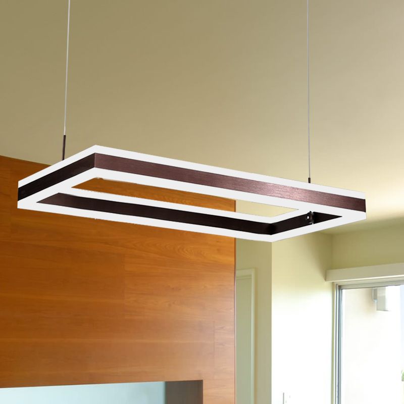 Brown Rectangular LED Chandelier Contemporary 1/2/3-Light Acrylic Ceiling Pendant in Warm/White Light