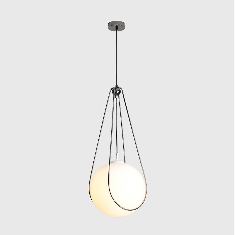 ORB Restaurant Hangende lichtkit Wit mat Glass 1 kop eenvoudig plafond hanger lamp met traan ijzeren frame