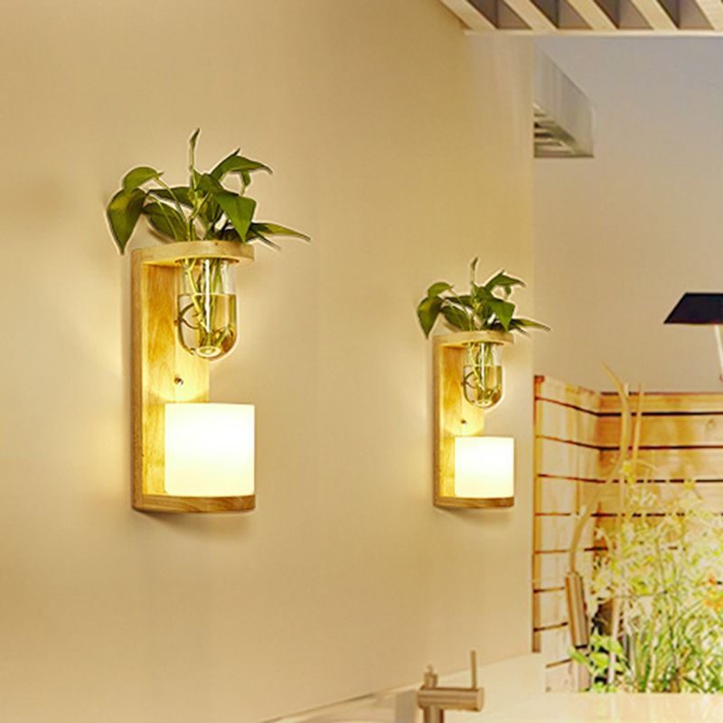 Barrel/Globe Opalglas nach oben/unten leichte 1 Licht Wohnzimmer LED LED -Wandhalterung in Holz