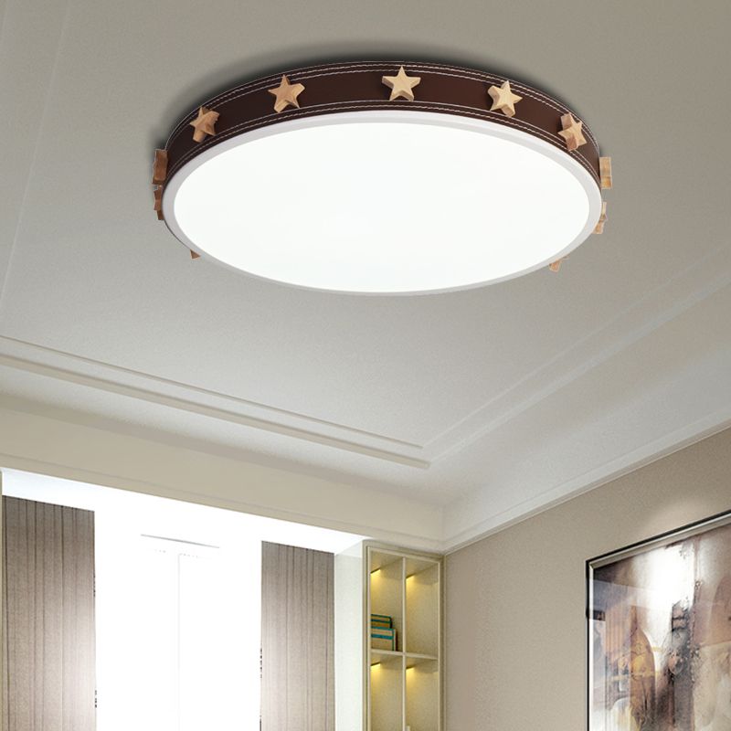 12"/16"/19.5" W Rubber Round Flush Mount Lighting with Star Accents Modern Led Ceiling Flush Light in Brown