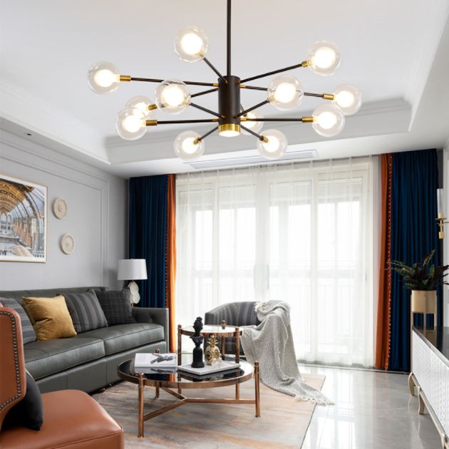 Post-Modern Starburst Hanging Chandelier Light Clear Globe Glass Ceiling Chandelier for Living Room