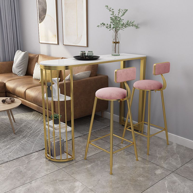 Glam Marble Pub Table with Specialty Table Top Gold Double Pedestal Table - 42" H