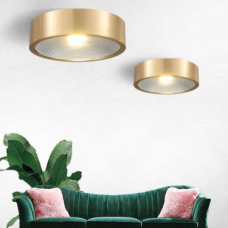 Plafonnier LED concis moderne en cuivre de forme cylindrique encastré pour porche balcon