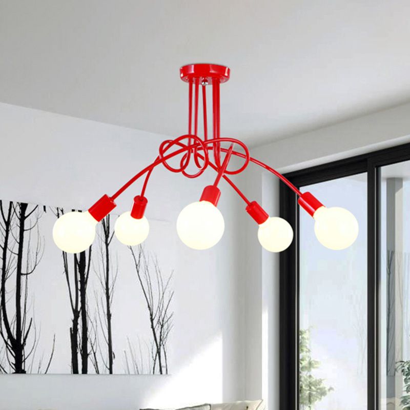 Iluminación de montaje semiempotrado trenzado negro/dorado con bombilla abierta, lámpara de techo de cocina de metal industrial de 3/5/6 luces