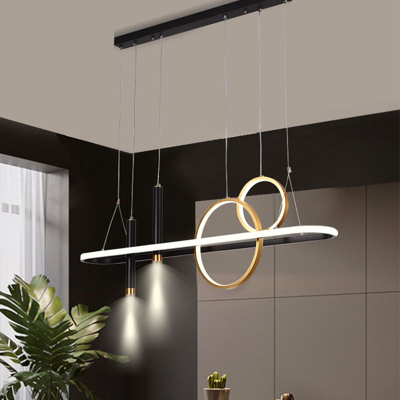 Modern Geometric Island Light Metal 39.5" Wide Island Pendant in Black for Dining Room