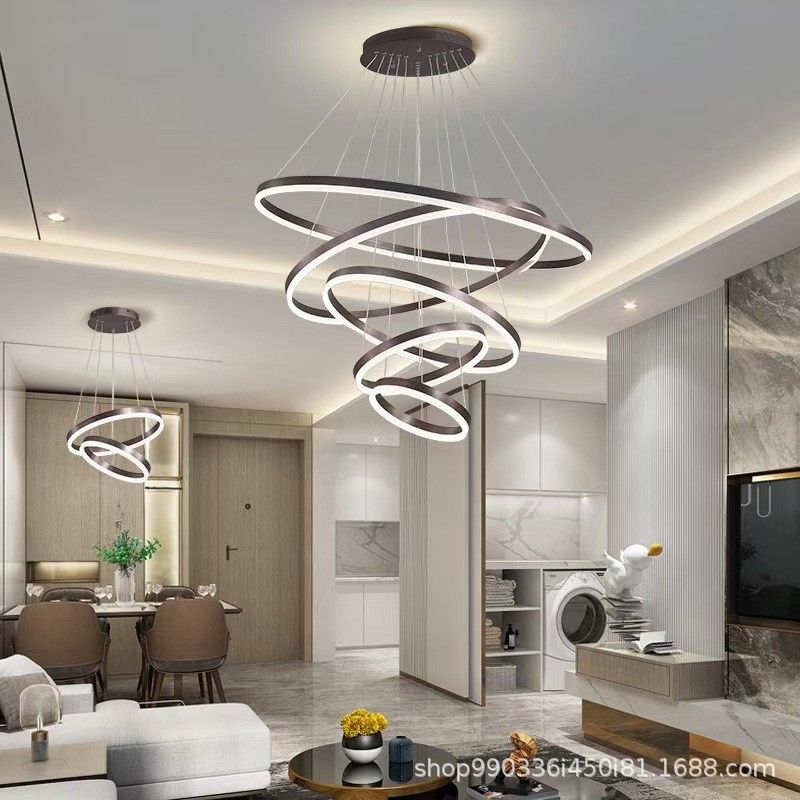 Fissature del lampadario multi-testa anello moderno lampadario appeso con ombra acrilica bianca