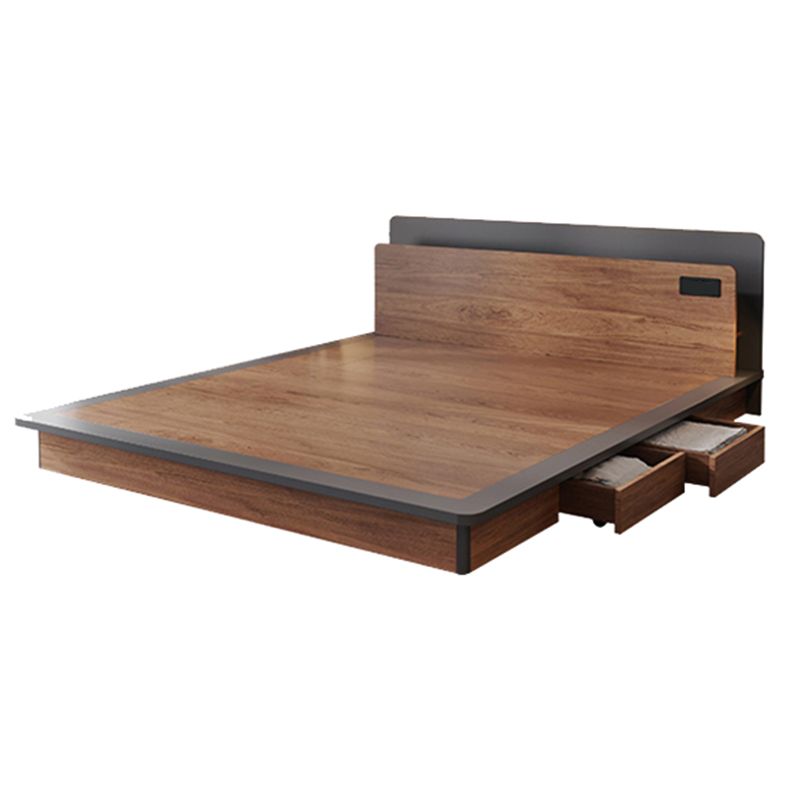 Contemporary Standard Bed Wood Lift Up Storage Panel Bed with Headboard