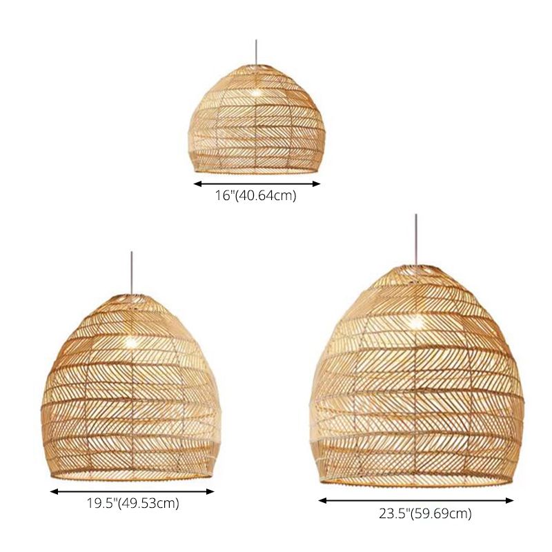 Bell Shaped Rattan Weaving Hanging Light Contemporary Style 1-Light Suspended Lamp in Beige for Dining Room