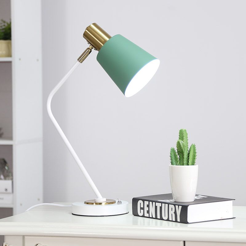 Macaroon Night Table Lamps Barrel 1-Light Bedroom Nightstand Lights with Metal Shade