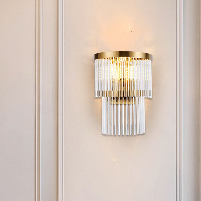 Tiered Sconce Light Modern Crystal Rod 2/3 Lights Gold Wall Mounted Light for Dining Room