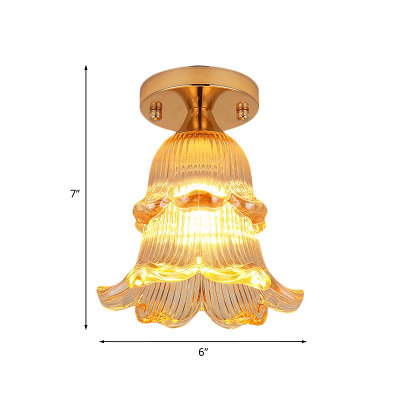 Flower Corridor Flush Mount Light Simple Amber Crystal 1 Bulb Gold Ceiling Mounted Fixture
