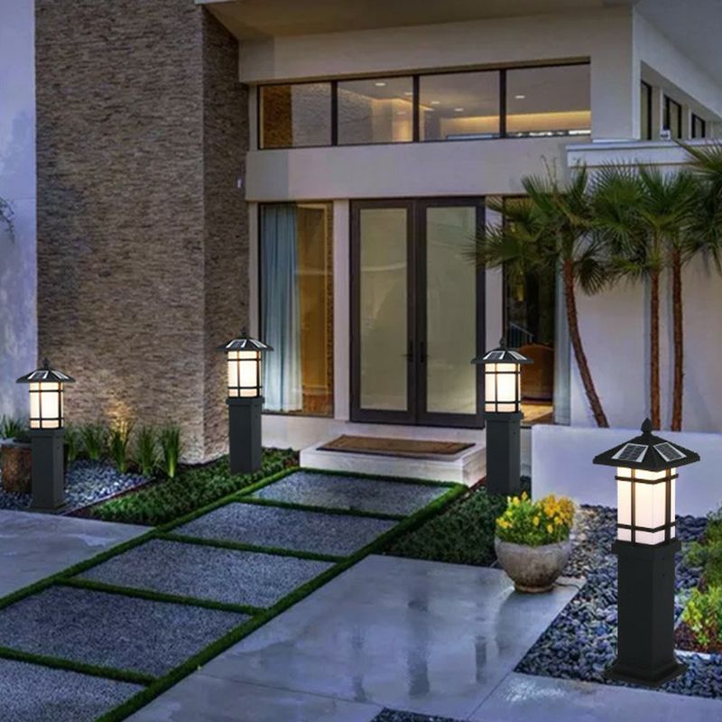 Black Rectangle Solar Ground Lamp Minimalist Opal Frosted Glass LED Lawn Light for Outdoor