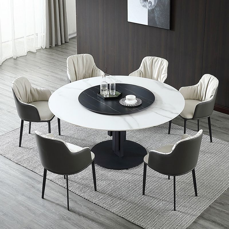 Round Stone Top Dining Table Contemporary Dining Table with Turntable