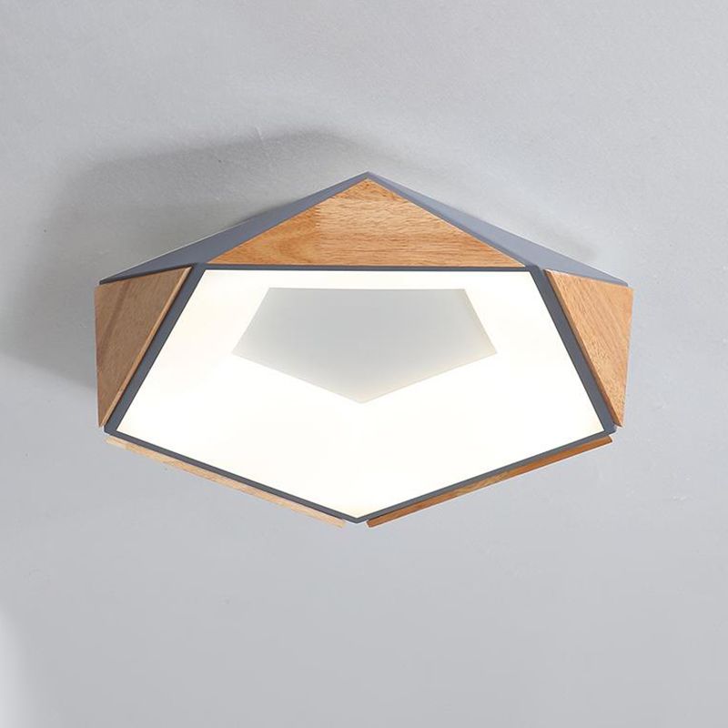 Kit lampada da soffitto a LED Pentagono da 18"/21,5" W Stile nordico Legno naturale Grigio/Bianco/Rosa Montaggio ad incasso in luce calda/bianca