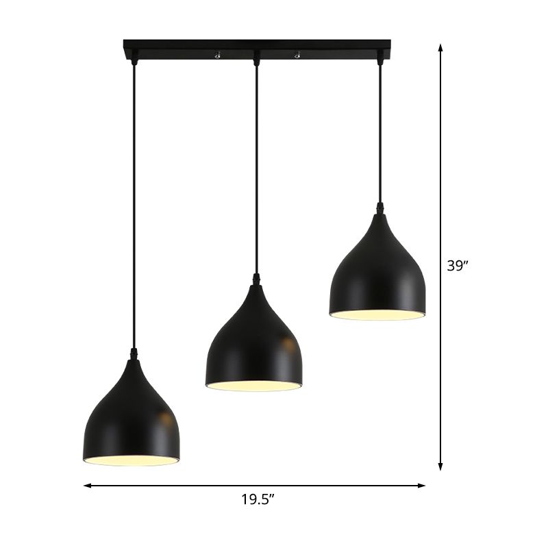 Metallic Onion Cluster Pendant Lamp Contemporain 3 Heads Black Down Lighting avec une canopée linéaire