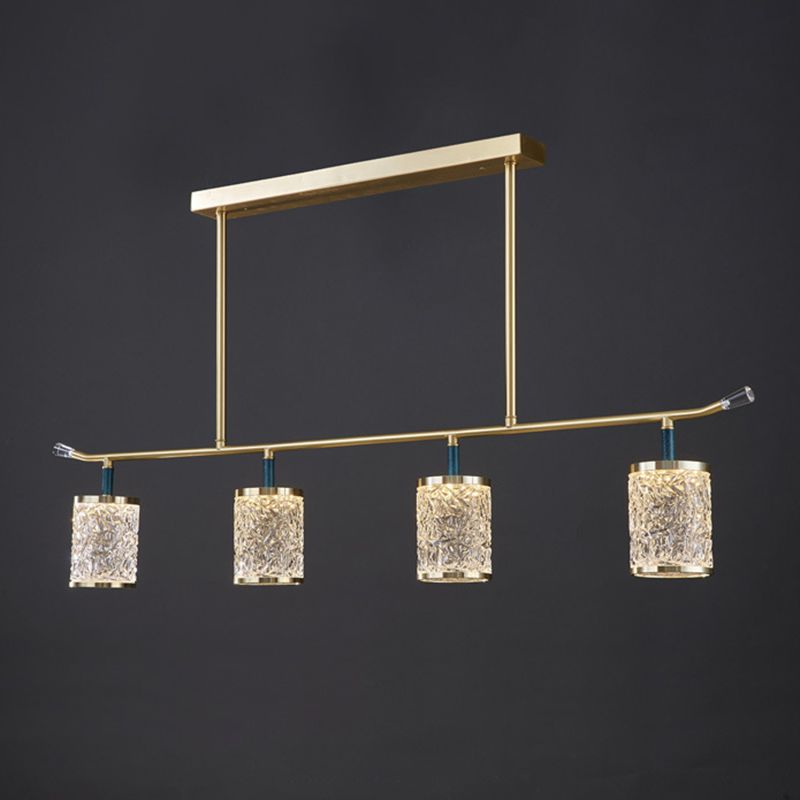 Diner Chandelier Modern Brass Pendant Light with Cylindrical Rippled Glass Shade