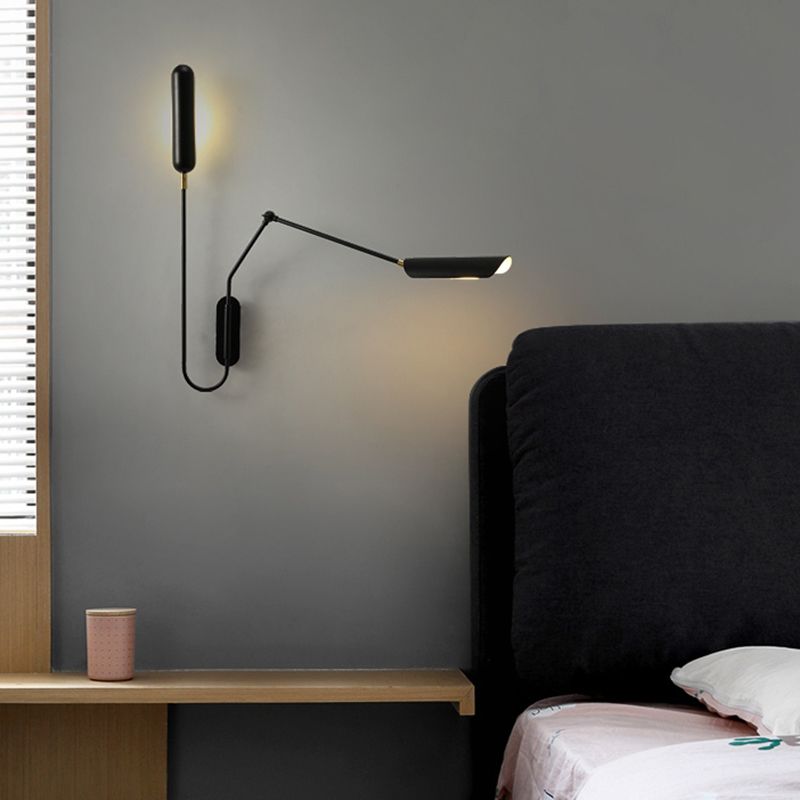 Black Metal Shade Wall Light Nordic 2 Lights Adjustable Wall Sconce for Living Room