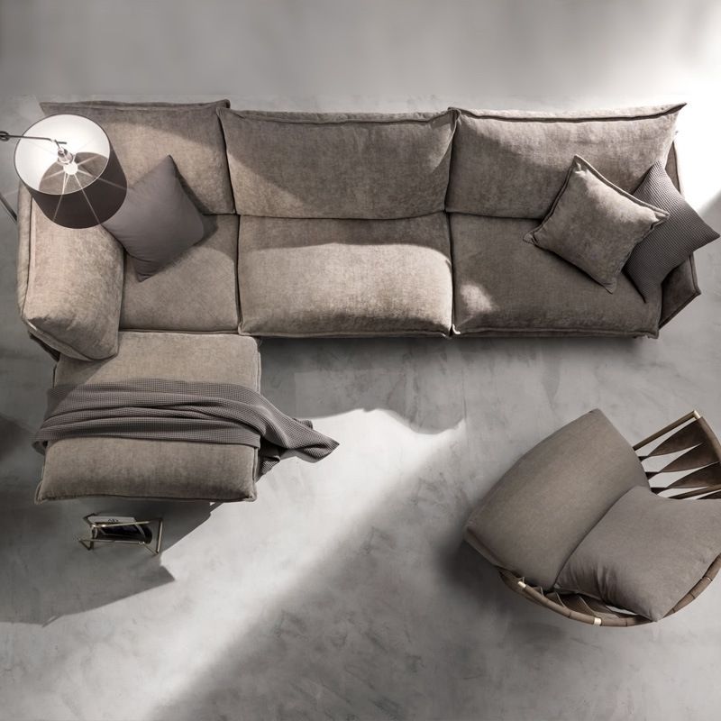 Linen Square Arm Sofa & Chaise with Reversible Modern Cushions Loose Back Sofa