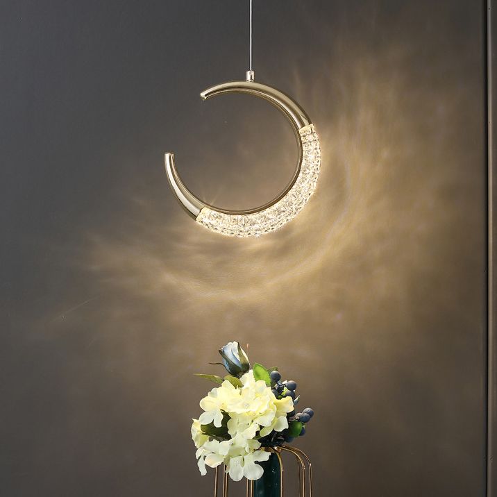 Gold Moon LED Hanging Light in Modern Luxury Style Zine-Alloy Pendant Light with Acrylic Shade