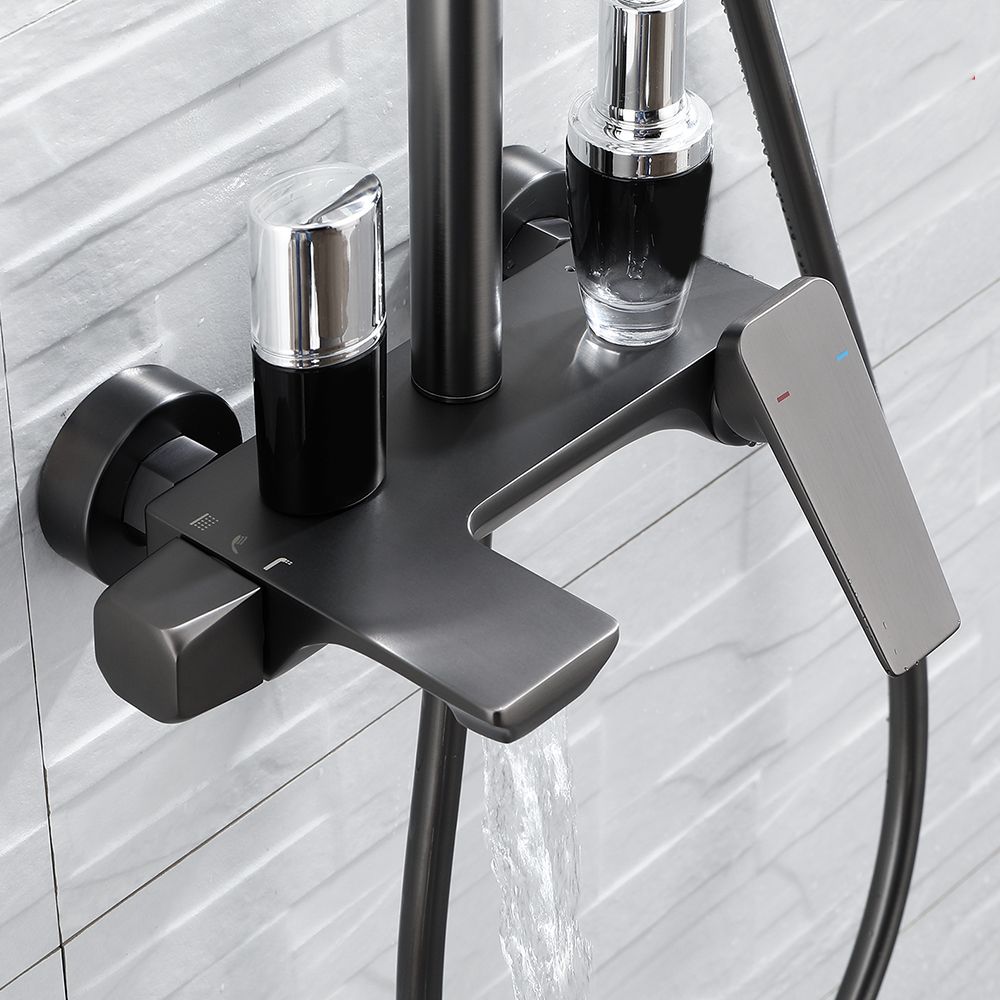 Grey Shower Set Knob Handle Handshower Wall Mounted Square Swivel Shower Set