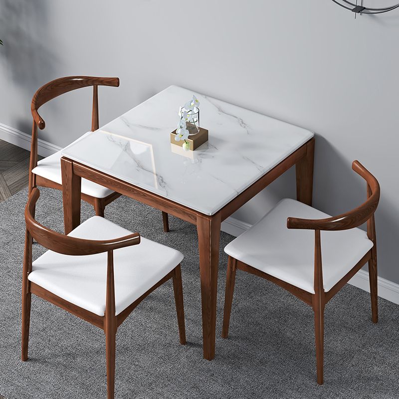 Square Marble Dining Table Industrial Style 4 Legs Table for Dining Room