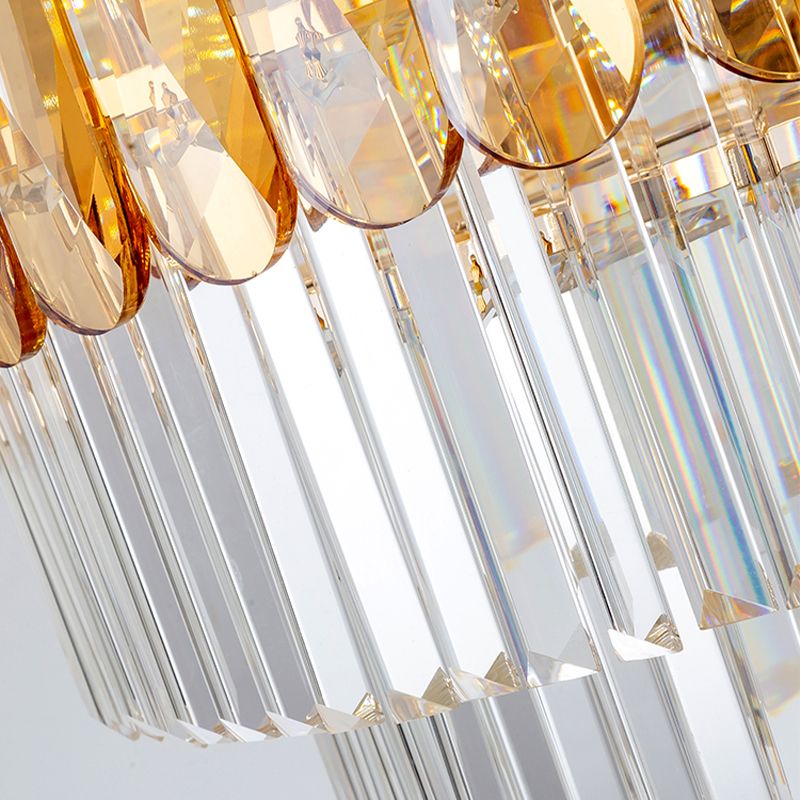 Tradizionale lampadario rotondo a livello chiaro cristallo a 8 luci a 8 luci la luce del soffitto appesa in oro