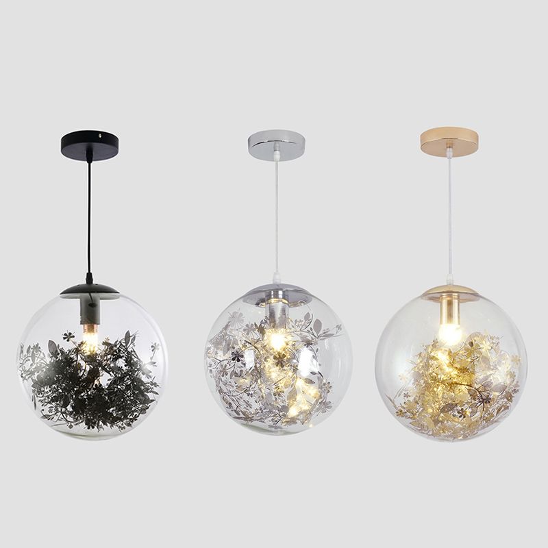 Flower Cluster Silhouette Design Glass Hanging Light Nordic Minimalism Style Globe Pendant Lamp for Bedroom