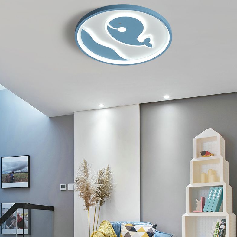 Nordic Metal Flush Mount Light Fixture Cartoon Whale Flush Mount Spotlight for Kids Bedroom