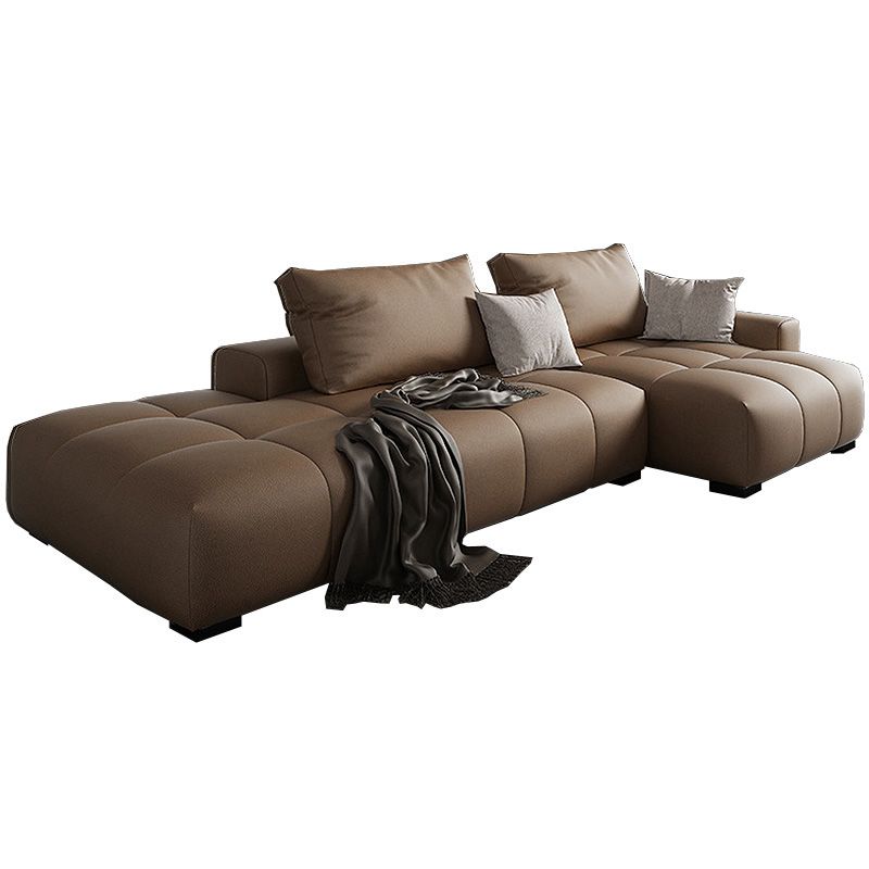 Faux leather Square Arm Sectional Brown L-Shape Sectional for Living Room