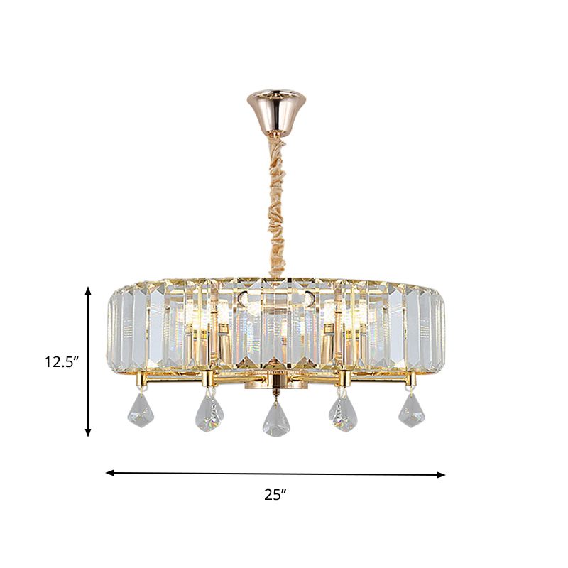 Contemporary Round Hanging Chandelier 6/8 Heads Crystal Pendant Ceiling Light in Gold with Droplet