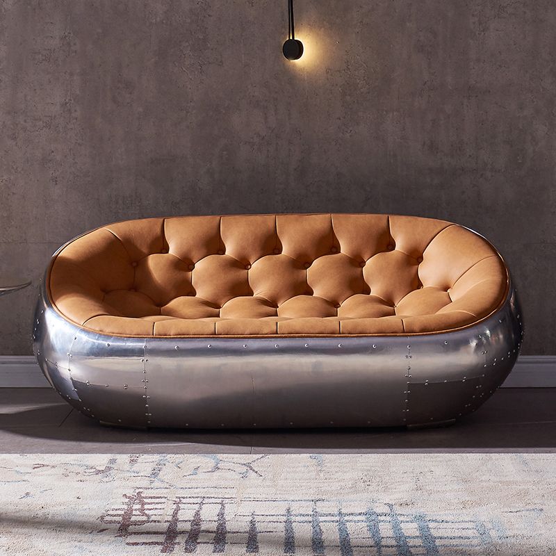 Contemporary Seating Orange Leather Tufted Living Room Settee