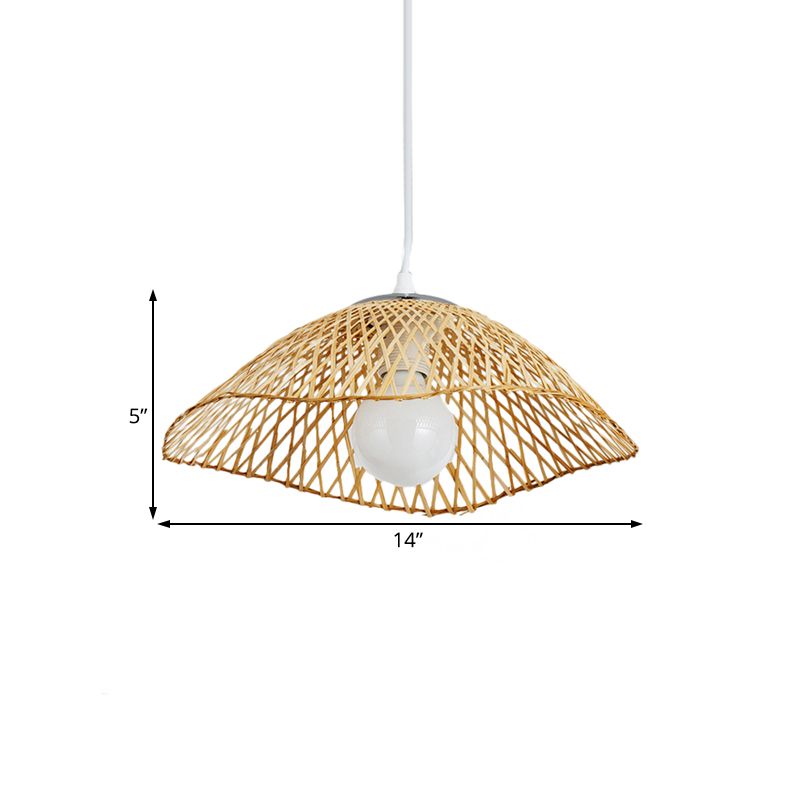 Hand-Knitted Bamboo Pendant Light with Dome Shade Asian Style 1 Head Beige Hanging Lamp for Living Room, 14"/18" W