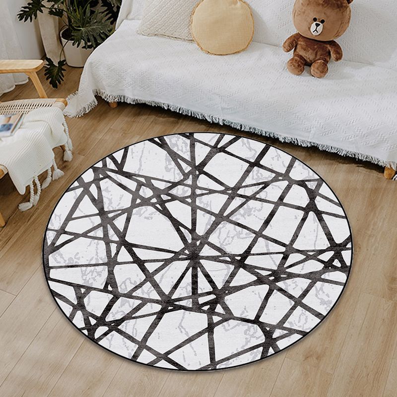 Black Parlor Rug Modernist Geometry Pattern Rug Polypropylene Machine Washable Non-Slip Carpet