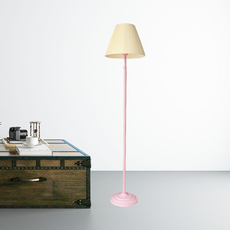 Lámpara de lámpara de pie de 1 luz de la varilla recta de macarrón en rosa/verde con tono rosa/amarillo plisado