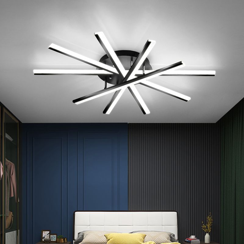 Line Shape LED Ceiling Lamp Modern Iron Flush Mount for Study Bedroom