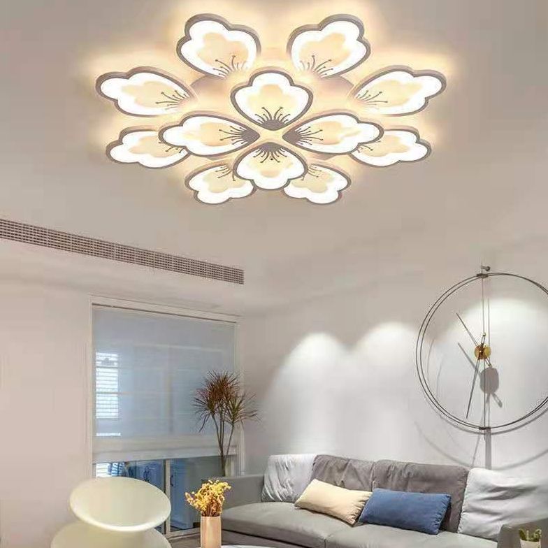 White Acrylic Shade Semi Flush Ceiling Light in Modern Concise Style Radial Metal Indoor Flush Mount