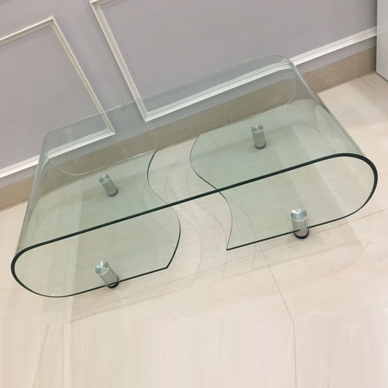 Modern Style Glass Top Coffee Cocktail Table with Storage Shelf