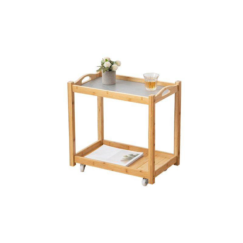 Contemporary Solid Wood with Shelf Rectangular Double Tier Side Table