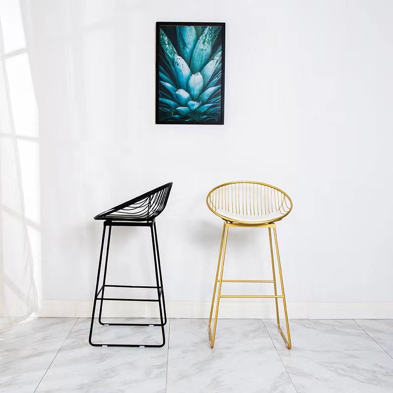 Glam Armless Backrest Counter Stool Iron Bar Stool with Footrest