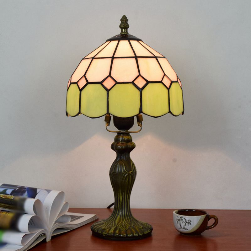 Decorative Dome Table Lamp Single Stained Art Glass Nightstand Lighting for Living Room