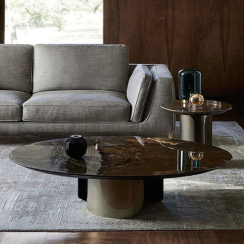 Abstract Base Cocktail Table Marble Top Stainless Steel Metal Base Round Coffee Table