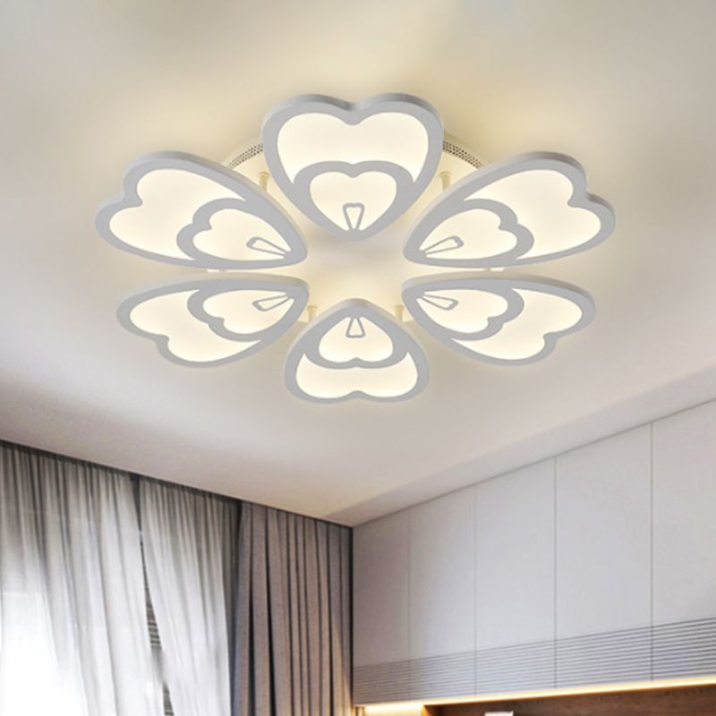Peacock Feather Acrylic Semi Flush Light Contemporary 6/12/15 Heads White Blooming LED Ceiling Mount Lamp in Warm/White Light