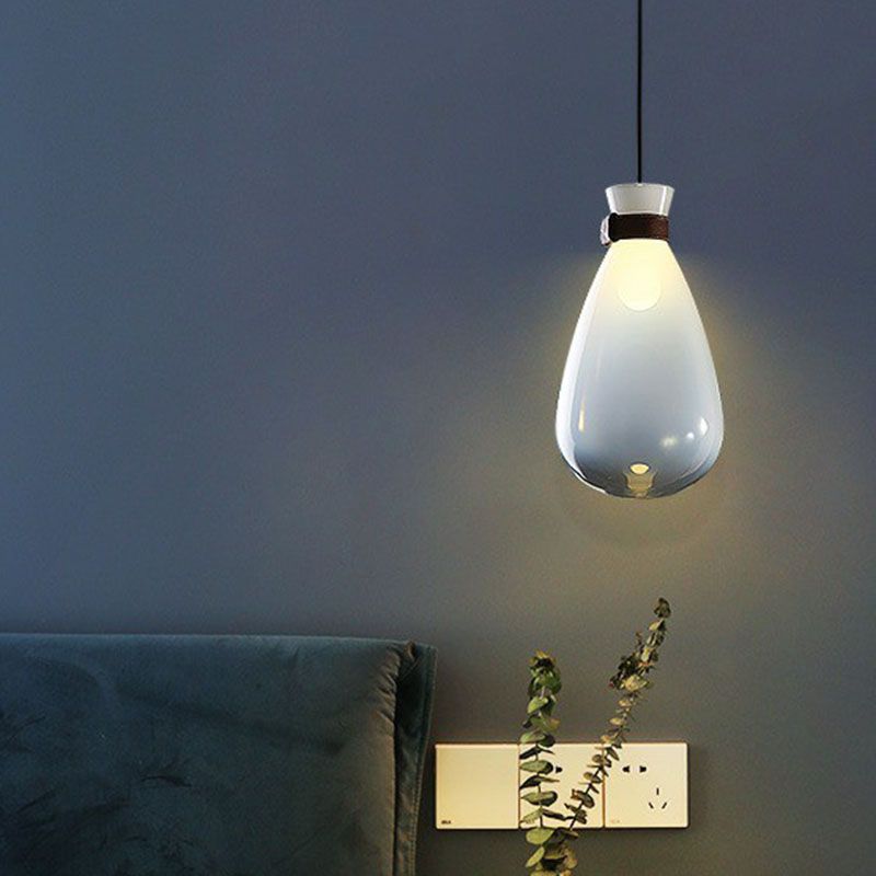 Regendruppel glas hangend licht minimalistisch 1-licht hangende verlichtingsarmatuur met lederen band