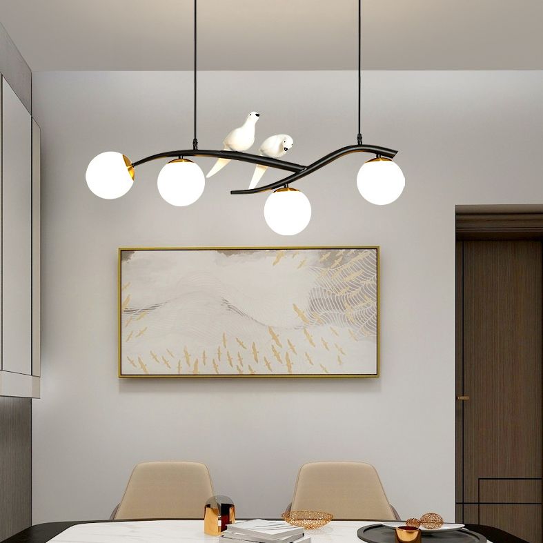 Modern Minimalist Linear Island Ceiling Light Spherical Glass Shade Pendant Light for Dining Table