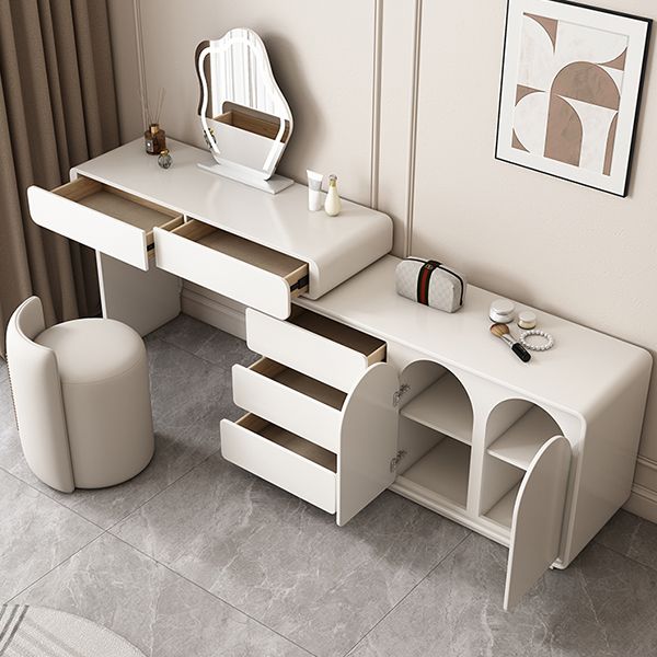 Lighted Mirror Wood White Modern Vanity Dressing Table with Drawers