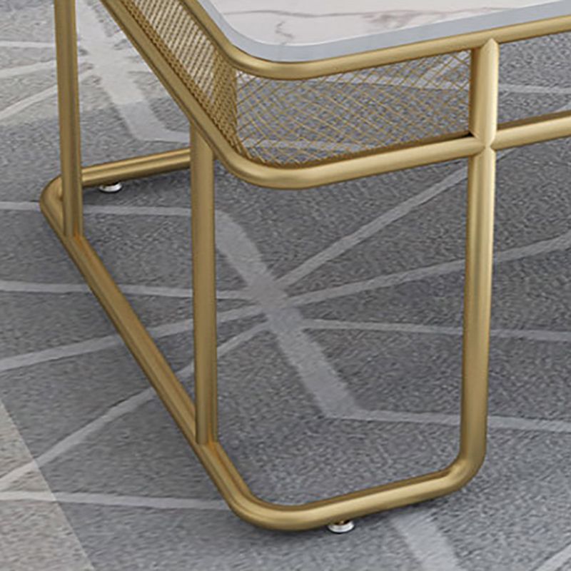 Glam Style Rectangle Coffee Table with Golden Iron Base and Shelf