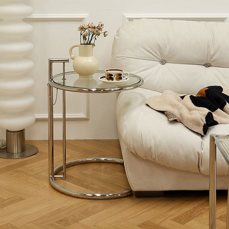 Round Metallic C Side Table Contemporary Glass Top Round Side End Table