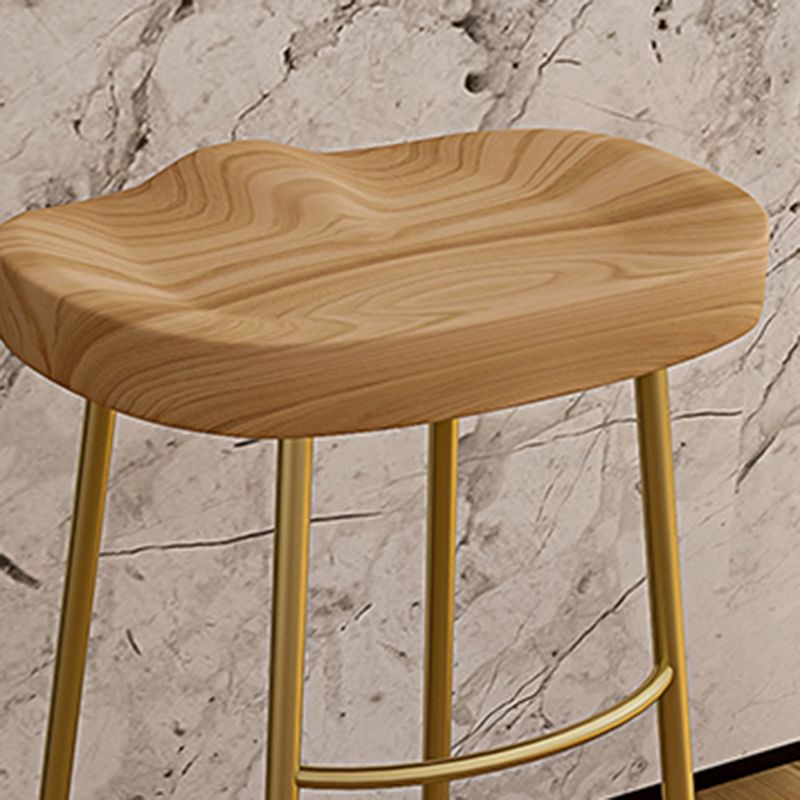 Glam Wood Counter Bar Stool Backless Saddle Seat Bar Stool with Iron Base