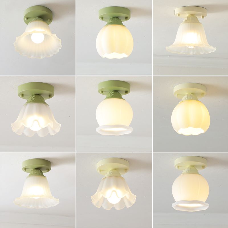 Contemporary Flush Mount Light Green Flush Mount Ceiling Light Fixture with Glass Shade